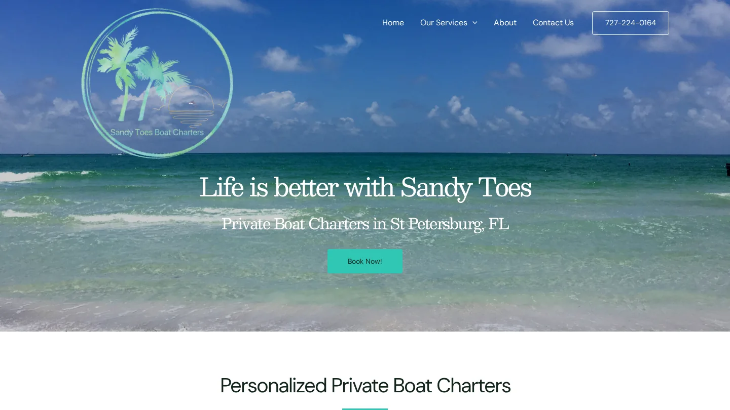Sandy Toes Boat Charters website homepage
