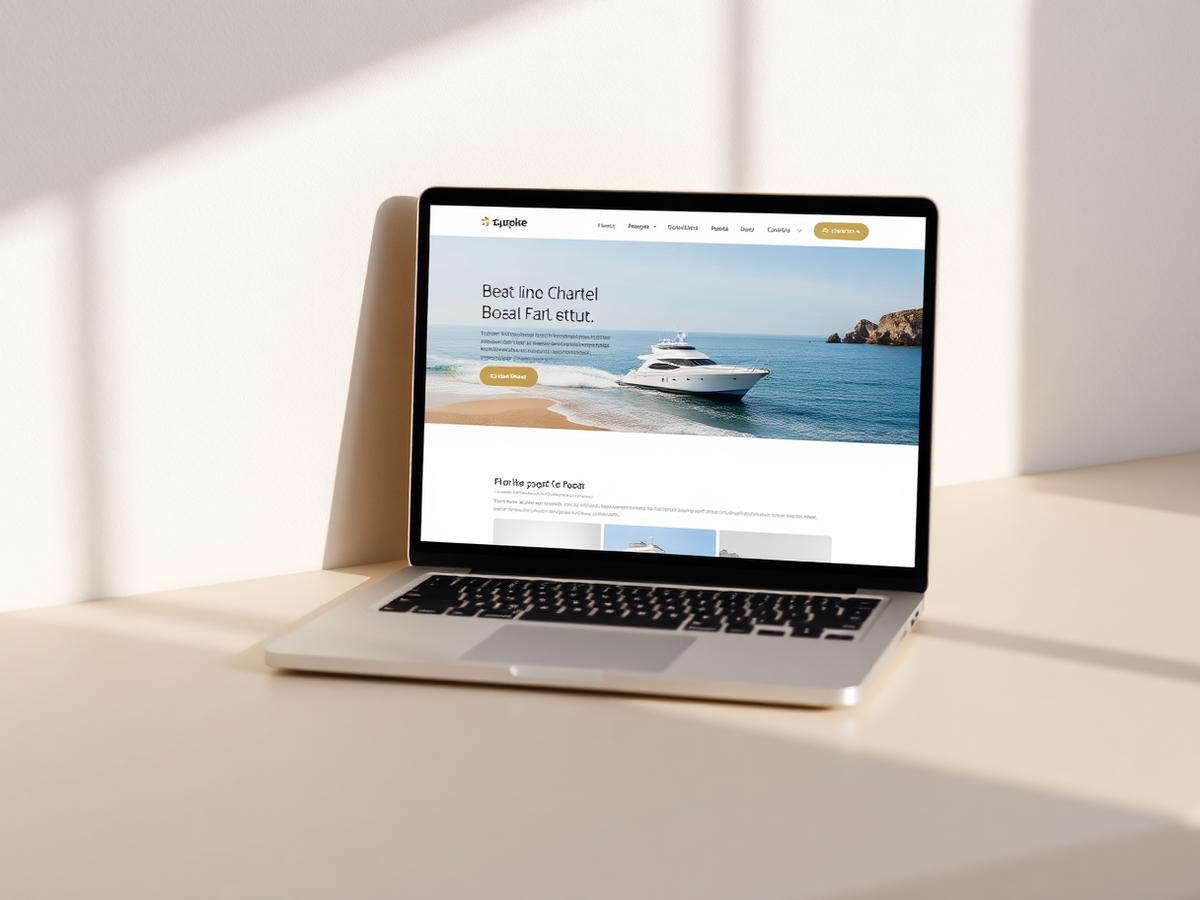 Sandy Toes Boat Charters website shown on a laptop